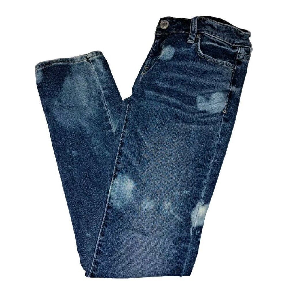 American Eagle Women's 0 Short Blue Skinny Stretch Jeans 26X26 Custom Bleached